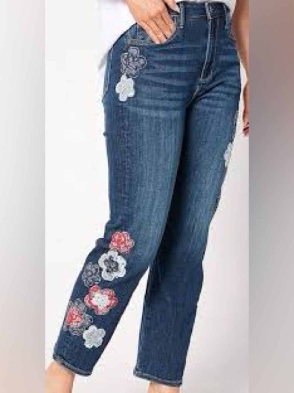DRIFTWOOD Royce Straight Ankle Jeans with Floral Quilt Embroidery